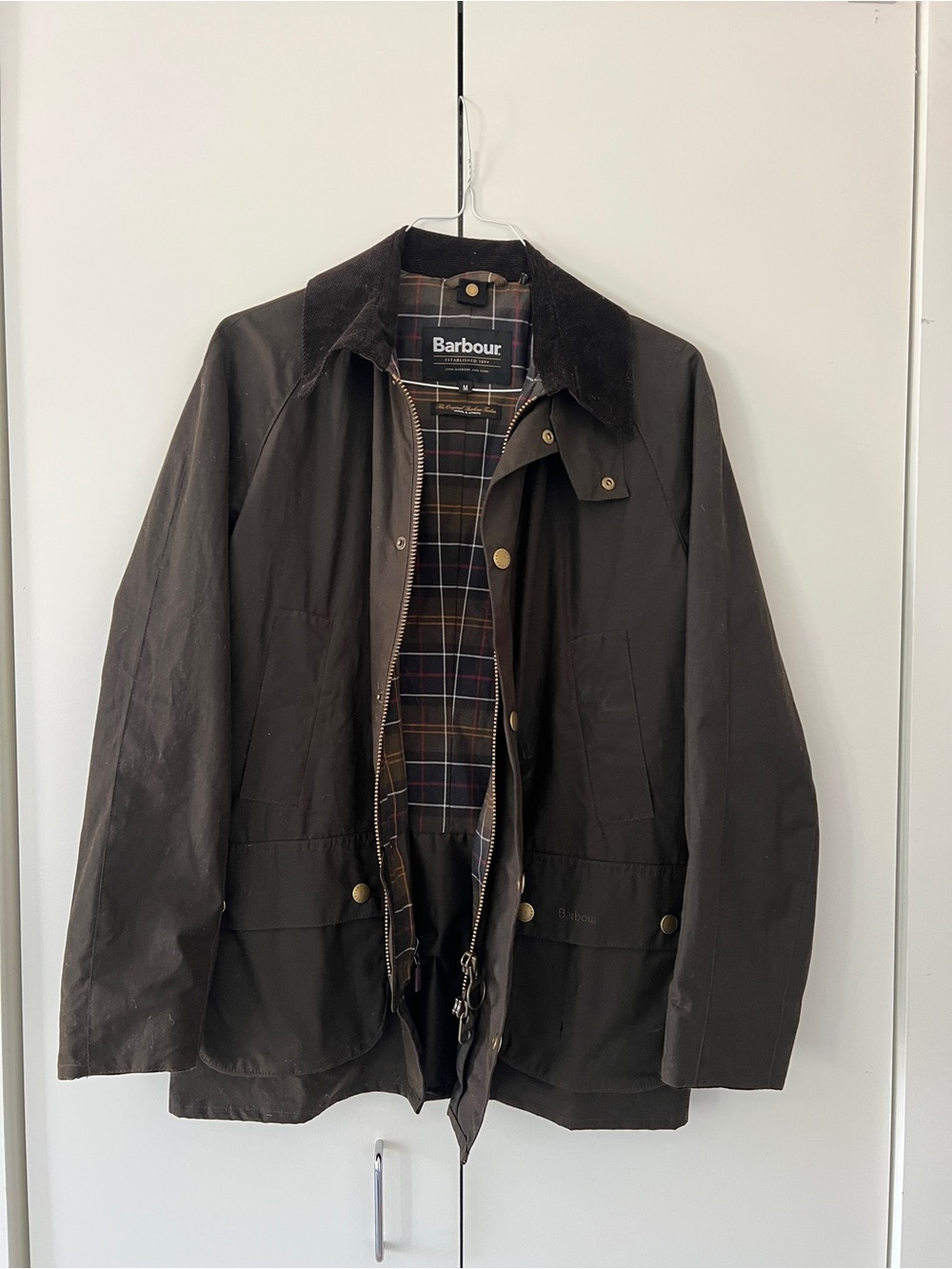 Barbour Ashby Waxed Cotton Coat Jacket dark olive green medium